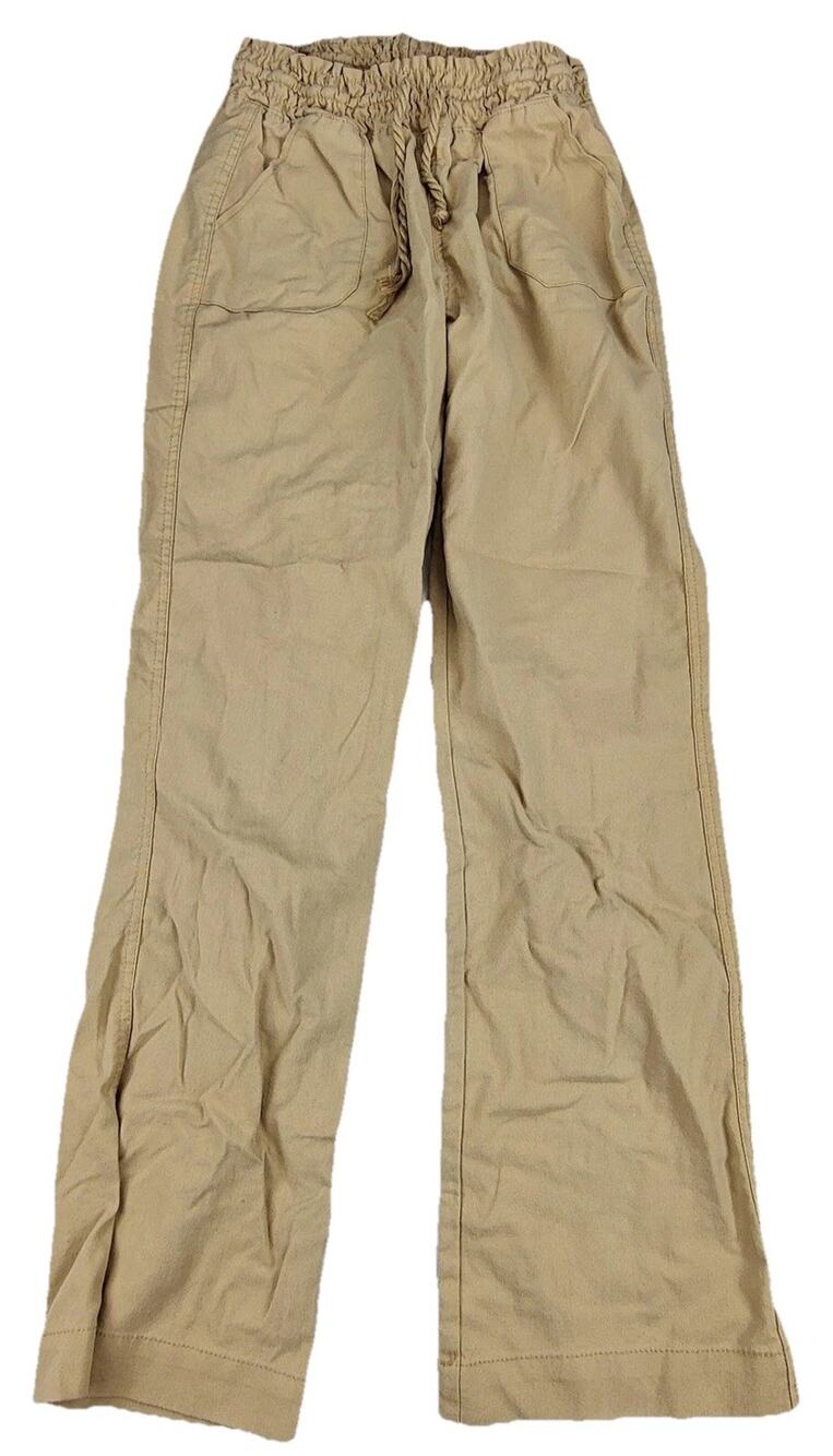 C! Sono Khaki Pants Womens XS Beige Linen Blend Drawstring Elastic 27x27.5